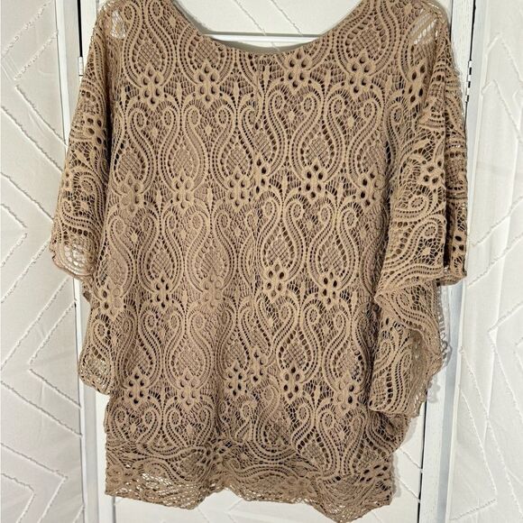 Brittany Black Beige Dolman Sleeve Lace Crochet Knit Blouse Size XL - Picture 7 of 10